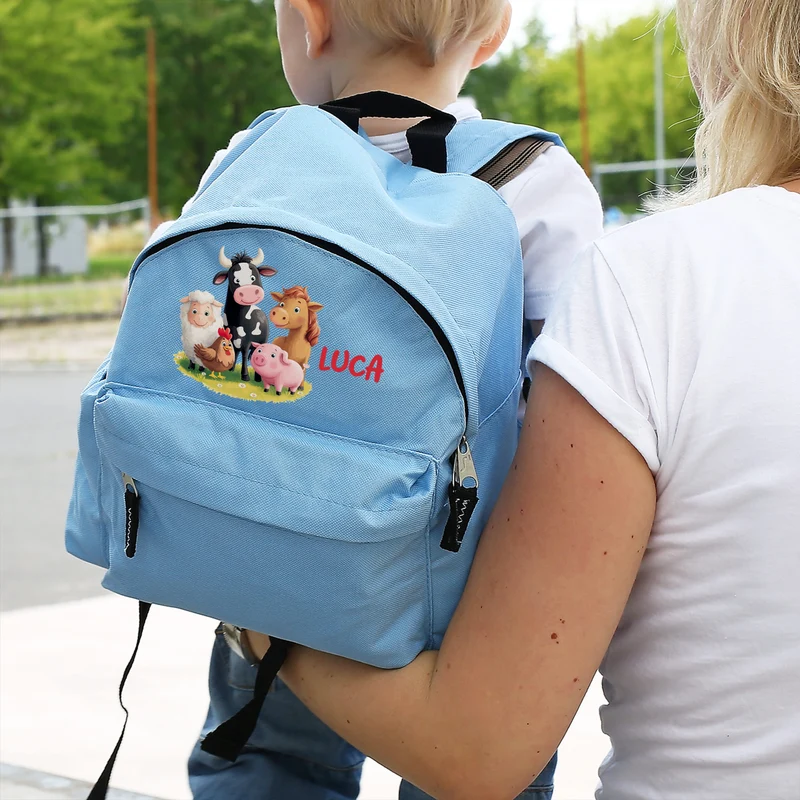 Kinderrucksack mit Tiermotiven in Blau für Jungen | Modell: Bauernhof