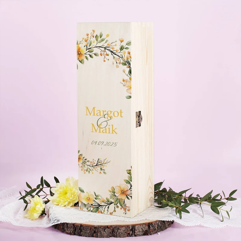 Erinnerungsbox zur Hochzeit mit Blütenkranz