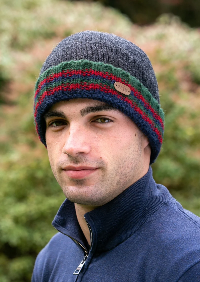 Erin Men's Rib Turnup Hat | Charcoal Green Wool