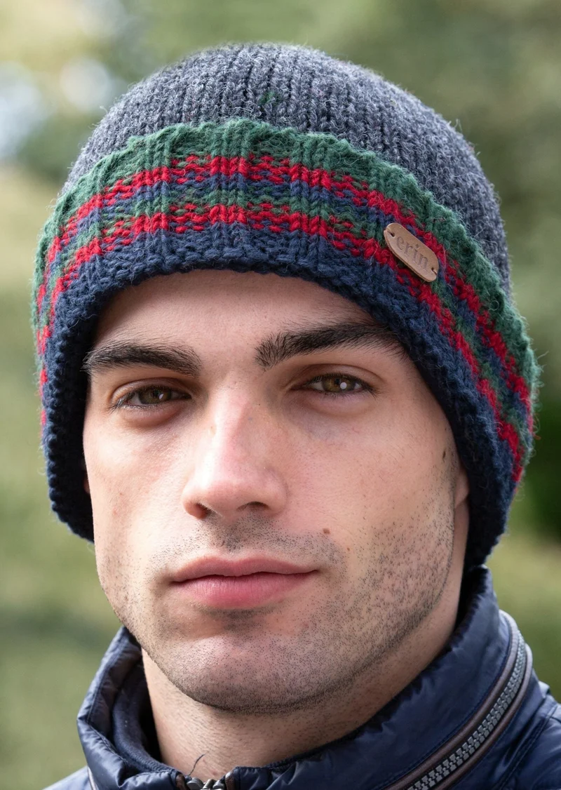 Erin Men's Rib Turnup Hat | Charcoal Green Wool