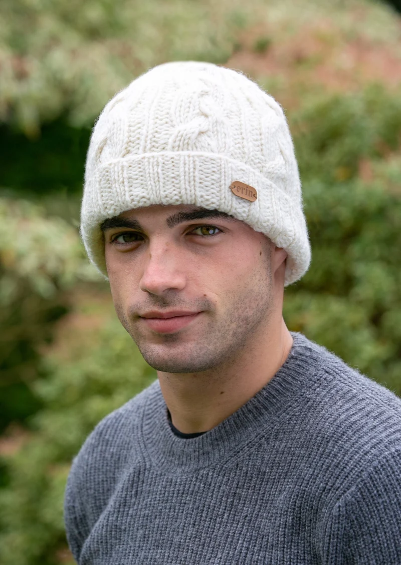 Erin Aran Cable Turnup Hat | Natural