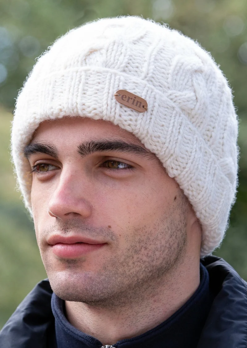 Erin Aran Cable Turnup Hat | Natural