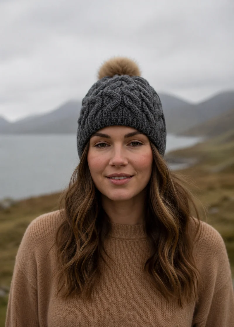 Aran Merino Wool Bobble Hat - Traditional Irish Knitwear
