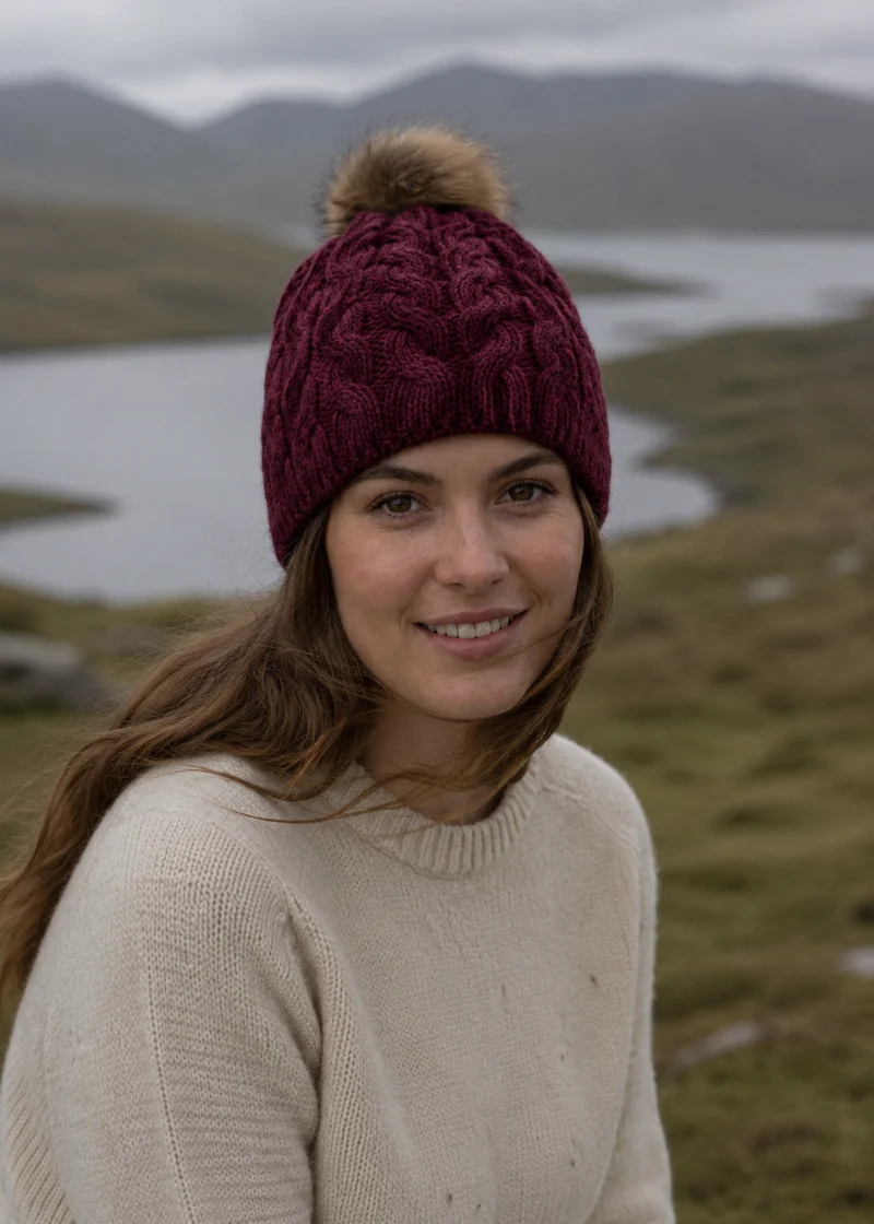 Aran Merino Wool Bobble Hat - Traditional Irish Knitwear