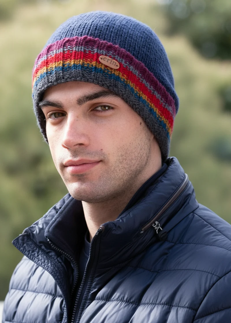 Erin Men's Rib Pullon Hat | Blue Red