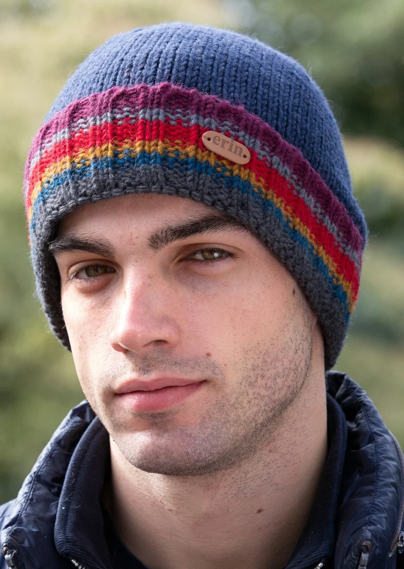 Erin Men's Rib Pullon Hat | Blue Red