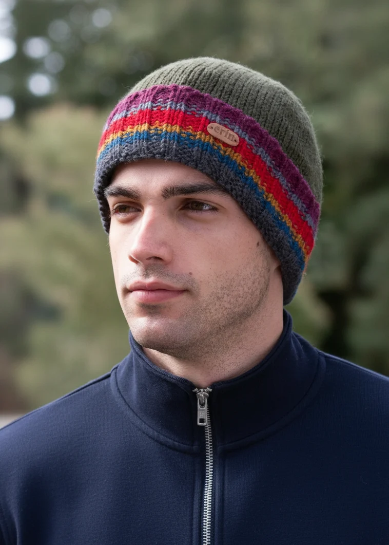 Erin Men's Rib Pullon Hat | Green Red
