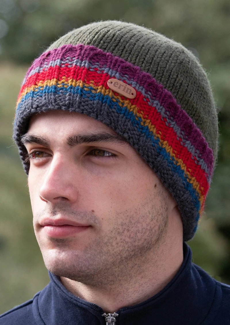 Erin Men's Rib Pullon Hat | Green Red