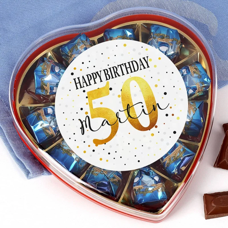 Pralinenherz zum Geburtstag mit Alter und Name