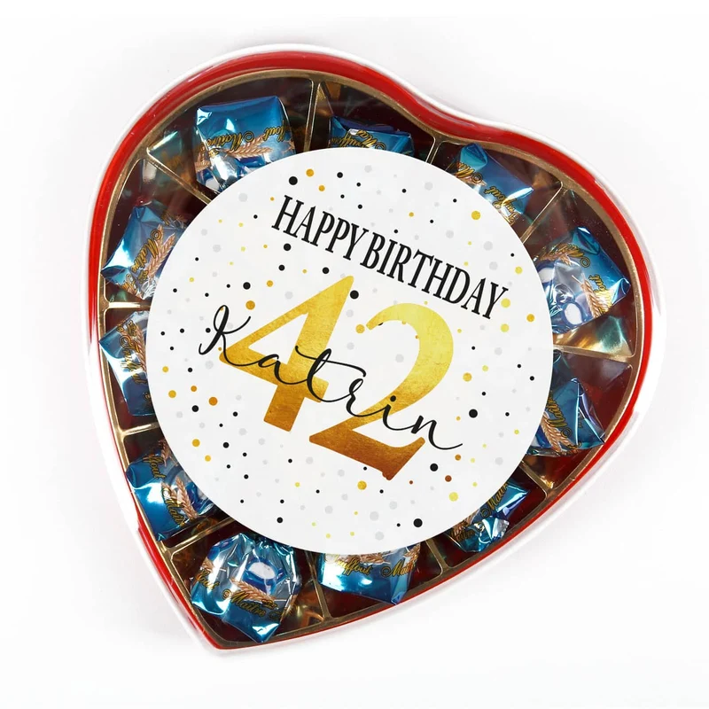 Pralinenherz zum Geburtstag mit Alter und Name