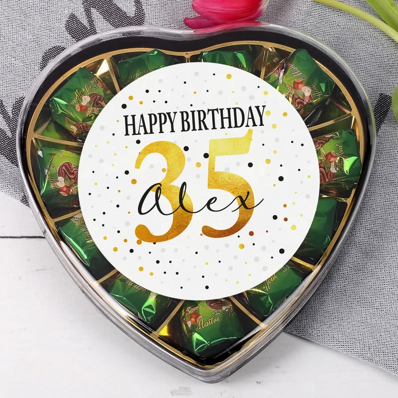 Pralinenherz zum Geburtstag mit Alter und Name