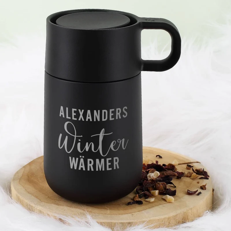 Gravierter WMF Thermobecher in zwei Farben - Winter Wärmer - mit Name