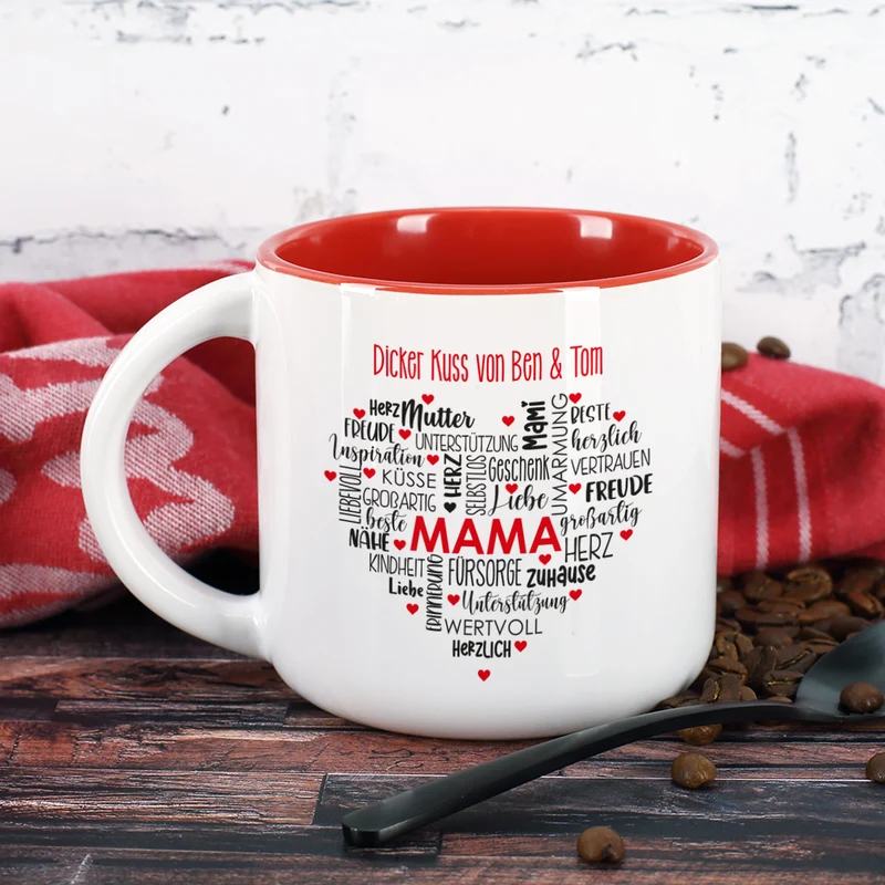 Muttertagsgeschenk - großer Kaffeepott mit Herz und Wunschtext