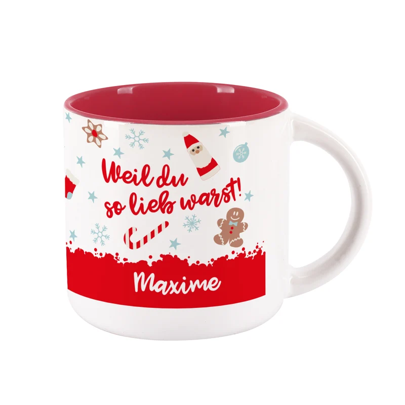 Große Tasse - Weil du so lieb warst - mit Name und Weihnachtsmotiv