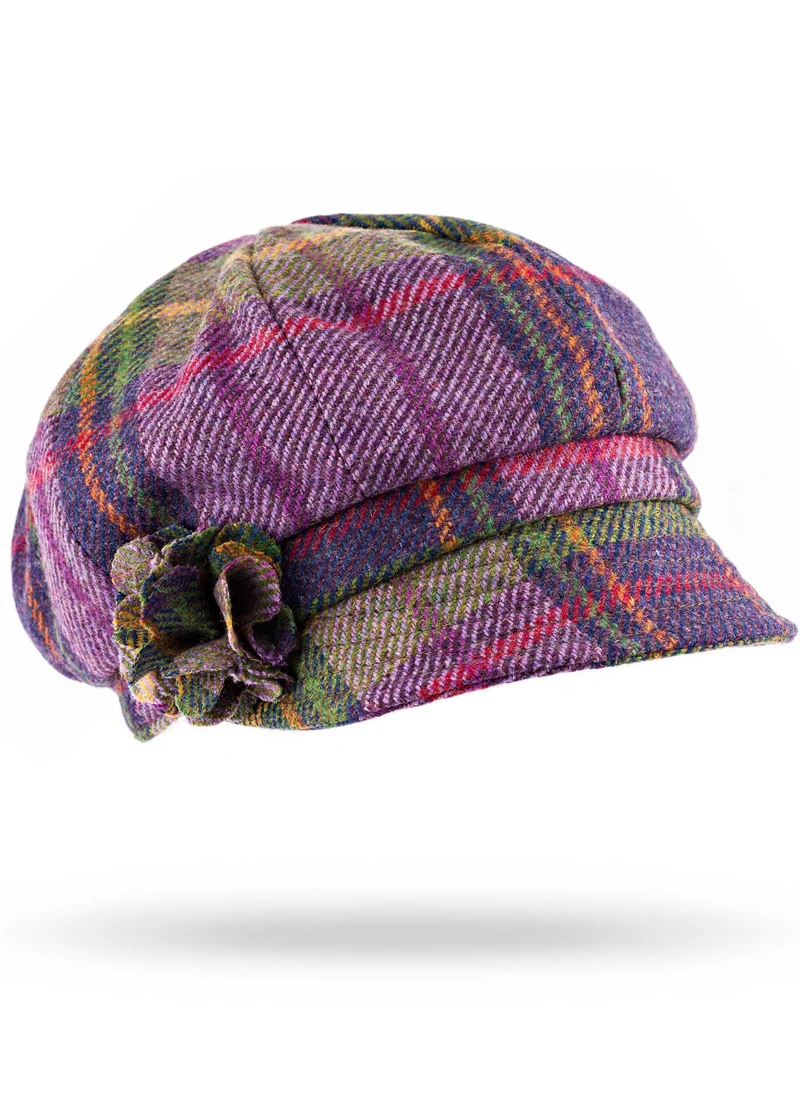 Ladies Tweed Rosette Hat | Purple Green Plaid