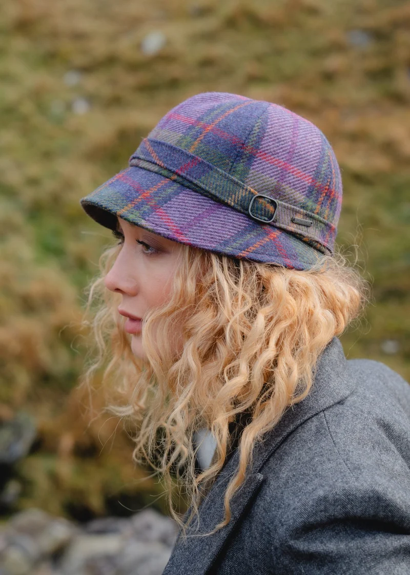 Irish Ladies Tweed Hat | Purple Green Plaid