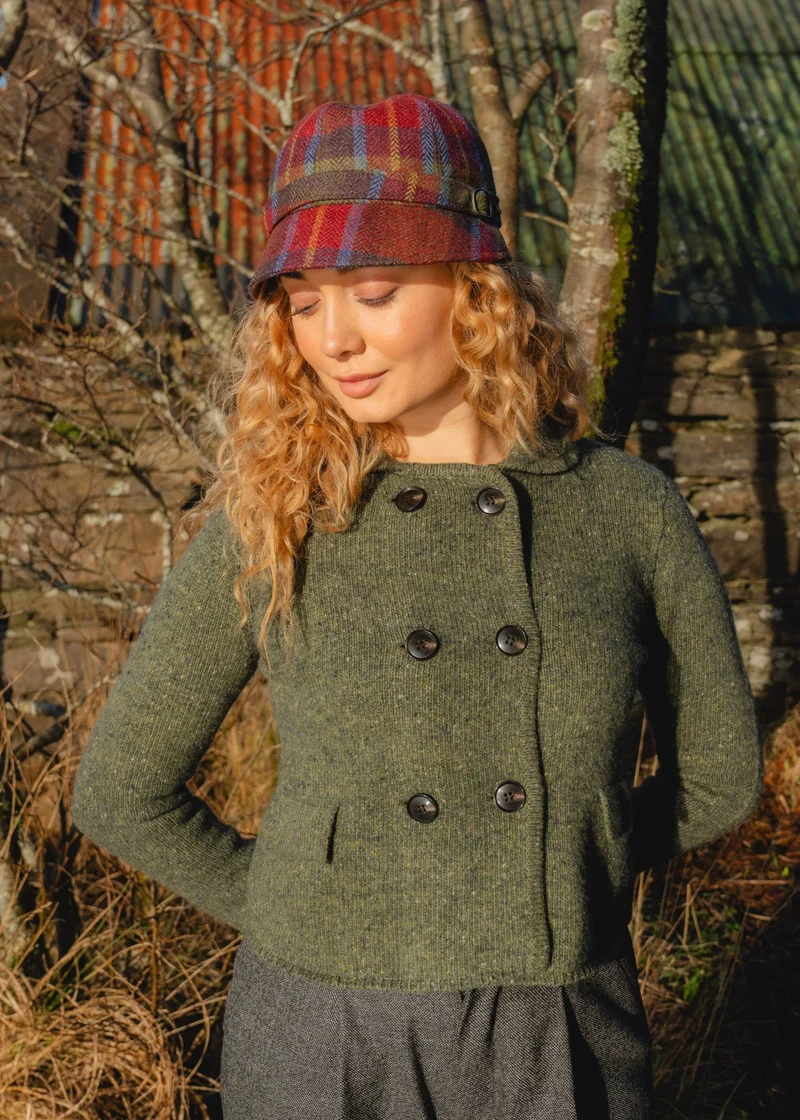 Irish Ladies Tweed Hat | Blue Green & Orange Plaid