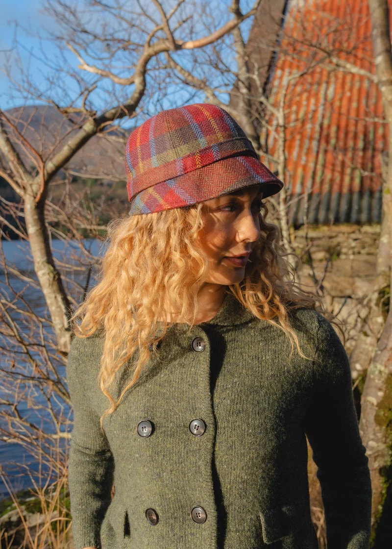 Irish Ladies Tweed Hat | Blue Green & Orange Plaid