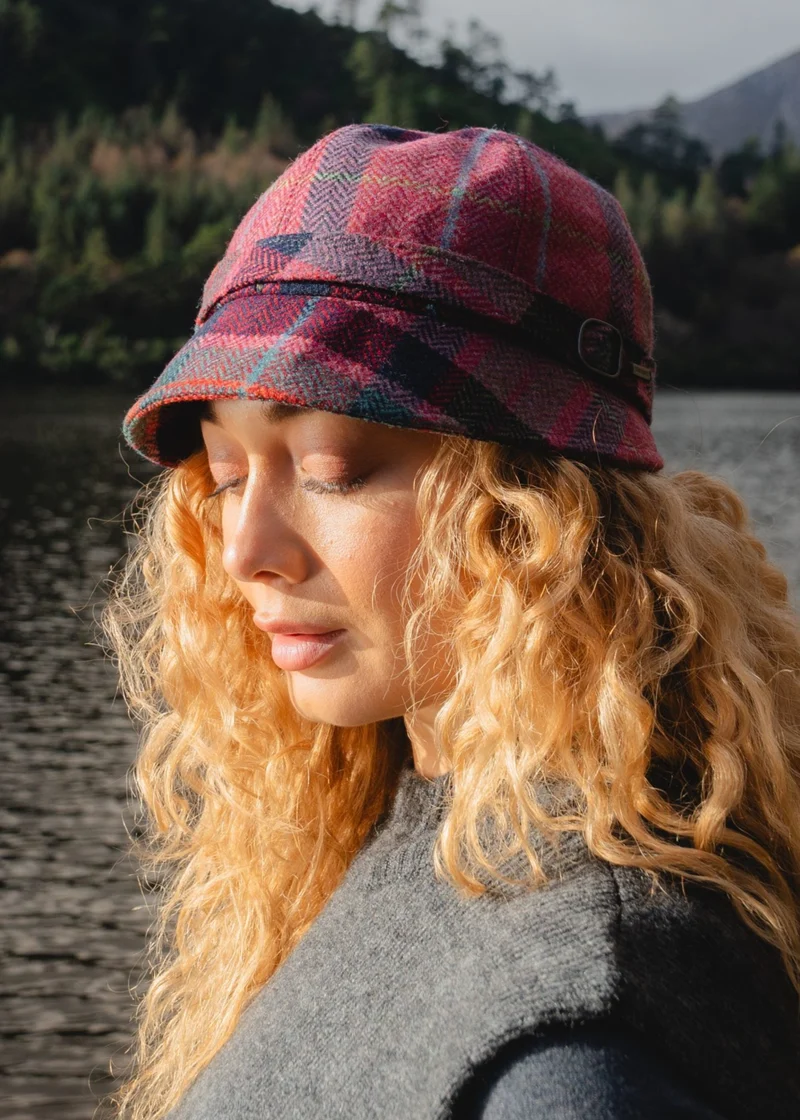 Irish Ladies Tweed Hat | Pink & Navy Plaid