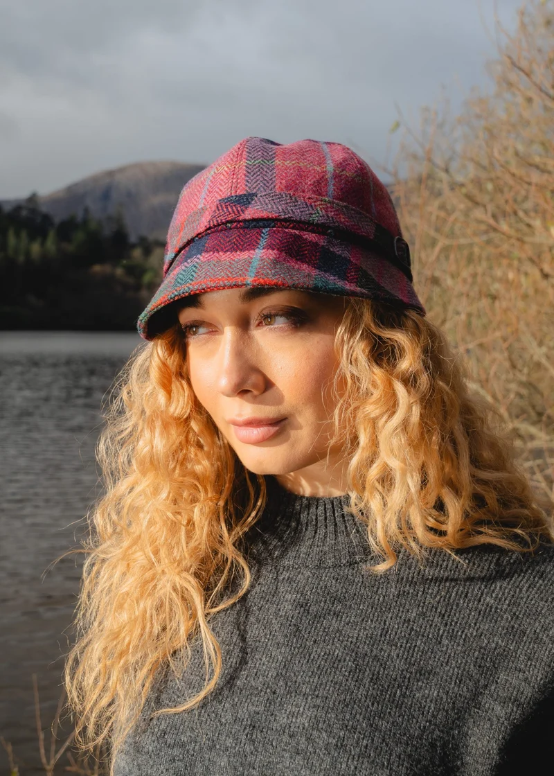 Irish Ladies Tweed Hat | Pink & Navy Plaid