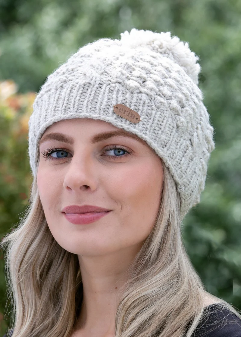Erin Aran Cable Blackberry Bobble Hat | Oatmeal