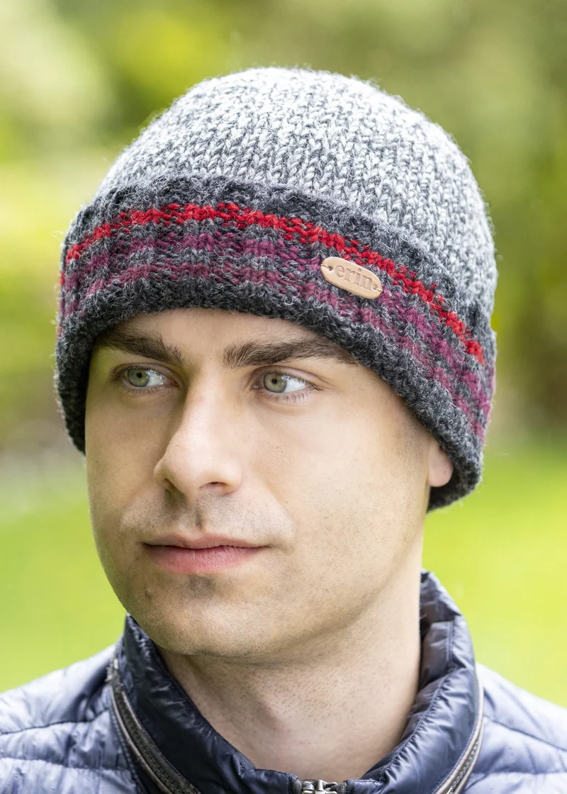 Erin Men's Rib Turnup Hat | Marled Red Wool