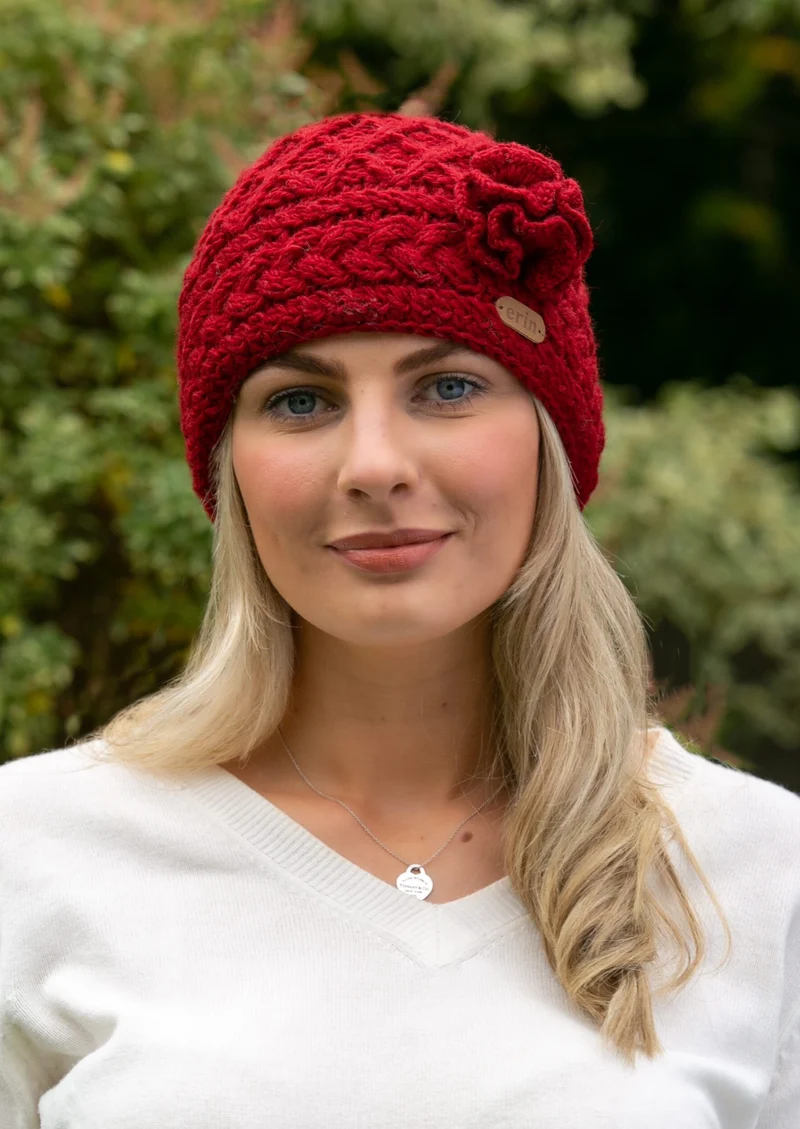 Erin Aran Trellis Flower Hat | Red