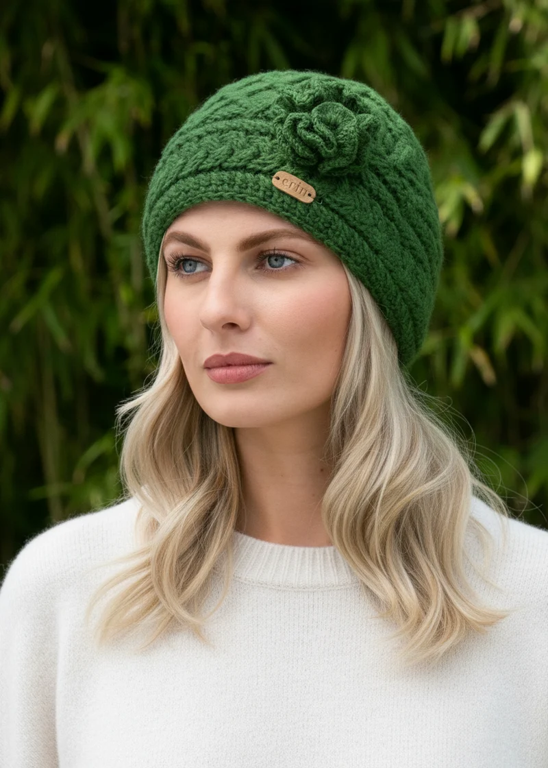 Erin Aran Trellis Flower Hat | Green