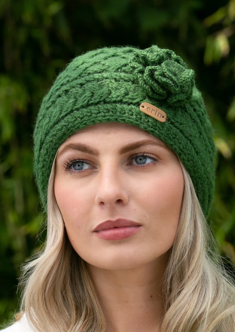 Erin Aran Trellis Flower Hat | Green