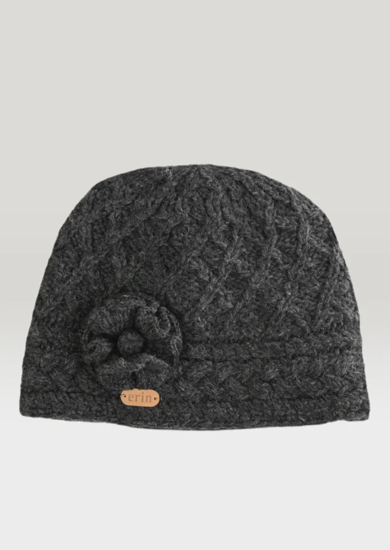 Erin Aran Trellis Flower Hat | Charcoal