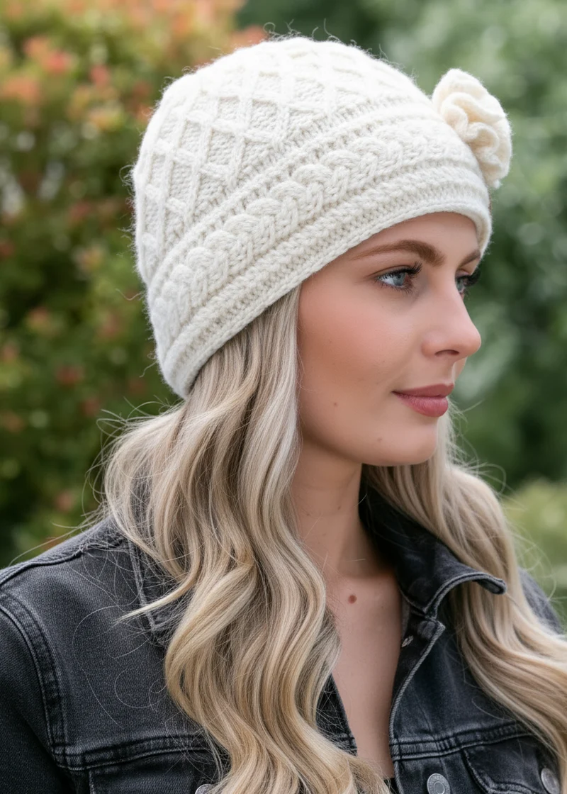 Erin Aran Trellis Flower Hat | Natural