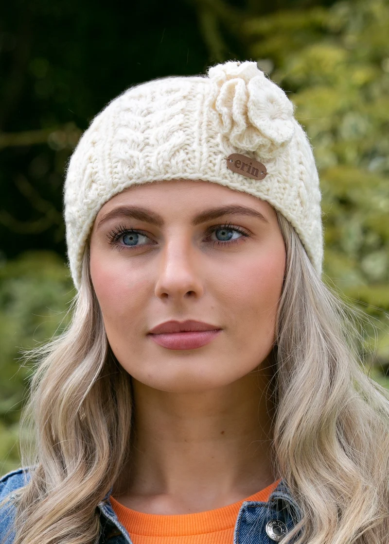 Erin Aran Cable Knitted Wool Flower Headband