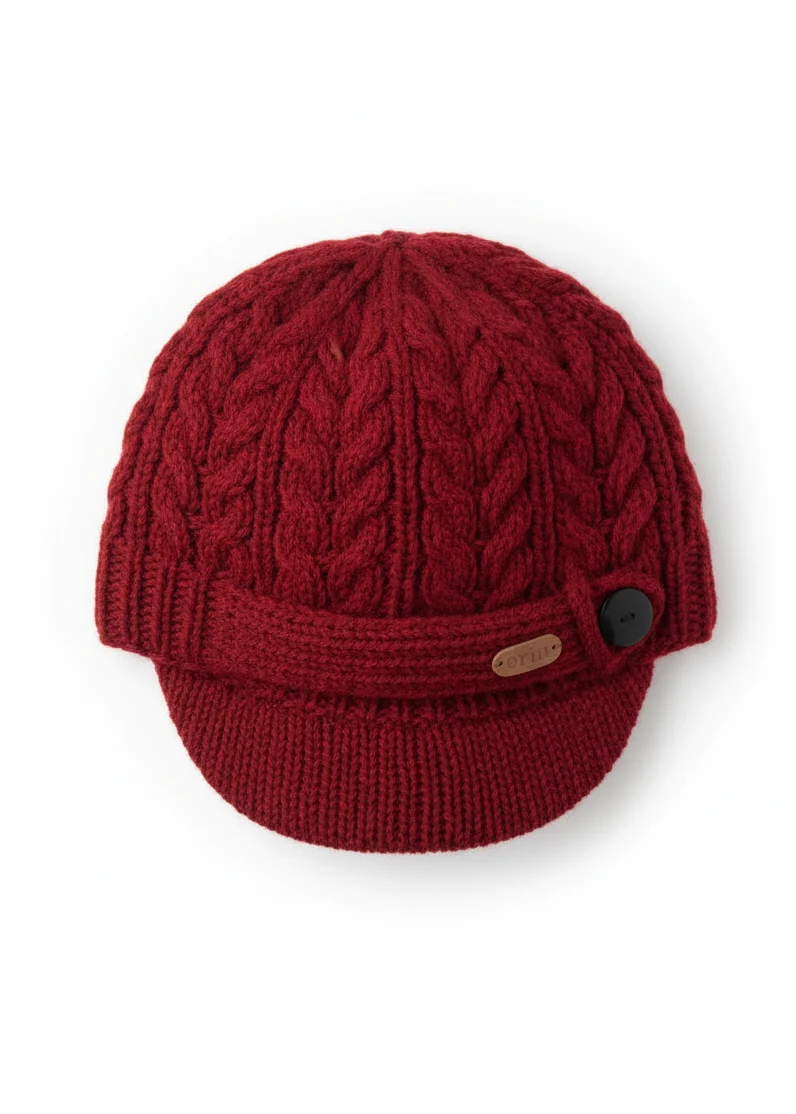 Erin Aran Cable Peak Hat | Red