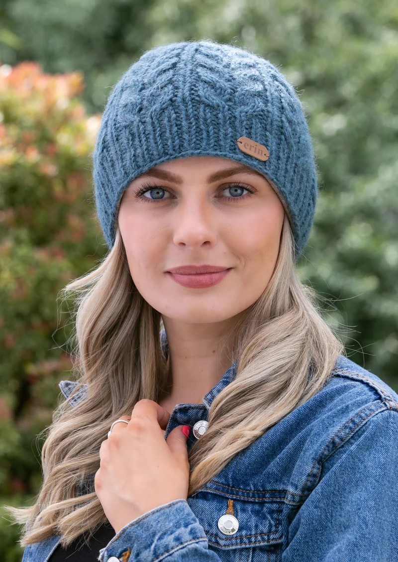 Erin Aran Cable Pullon Hat | Denim