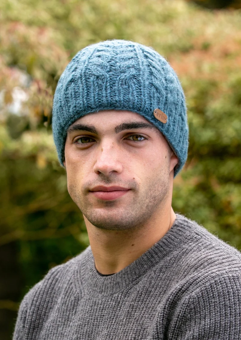 Erin Aran Cable Pullon Hat | Denim