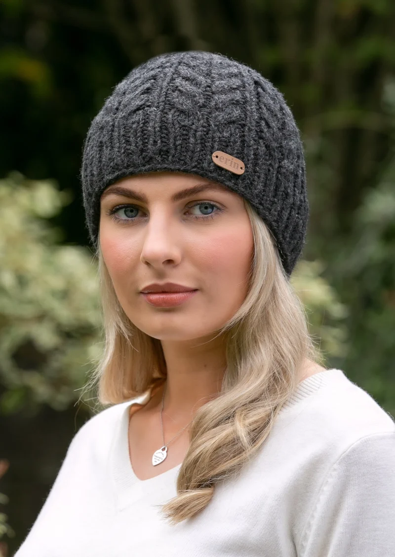 Erin Aran Cable Pullon Hat | Charcoal