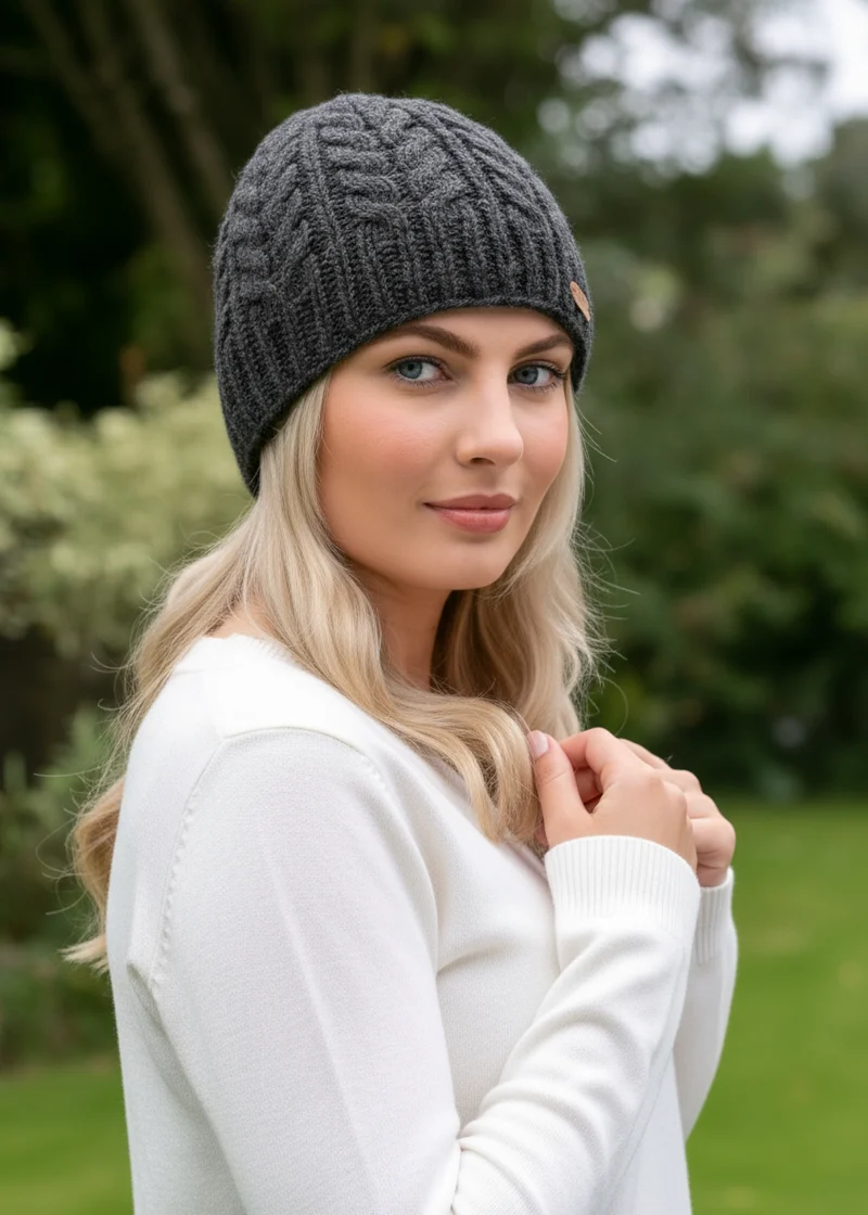Erin Aran Cable Pullon Hat | Charcoal