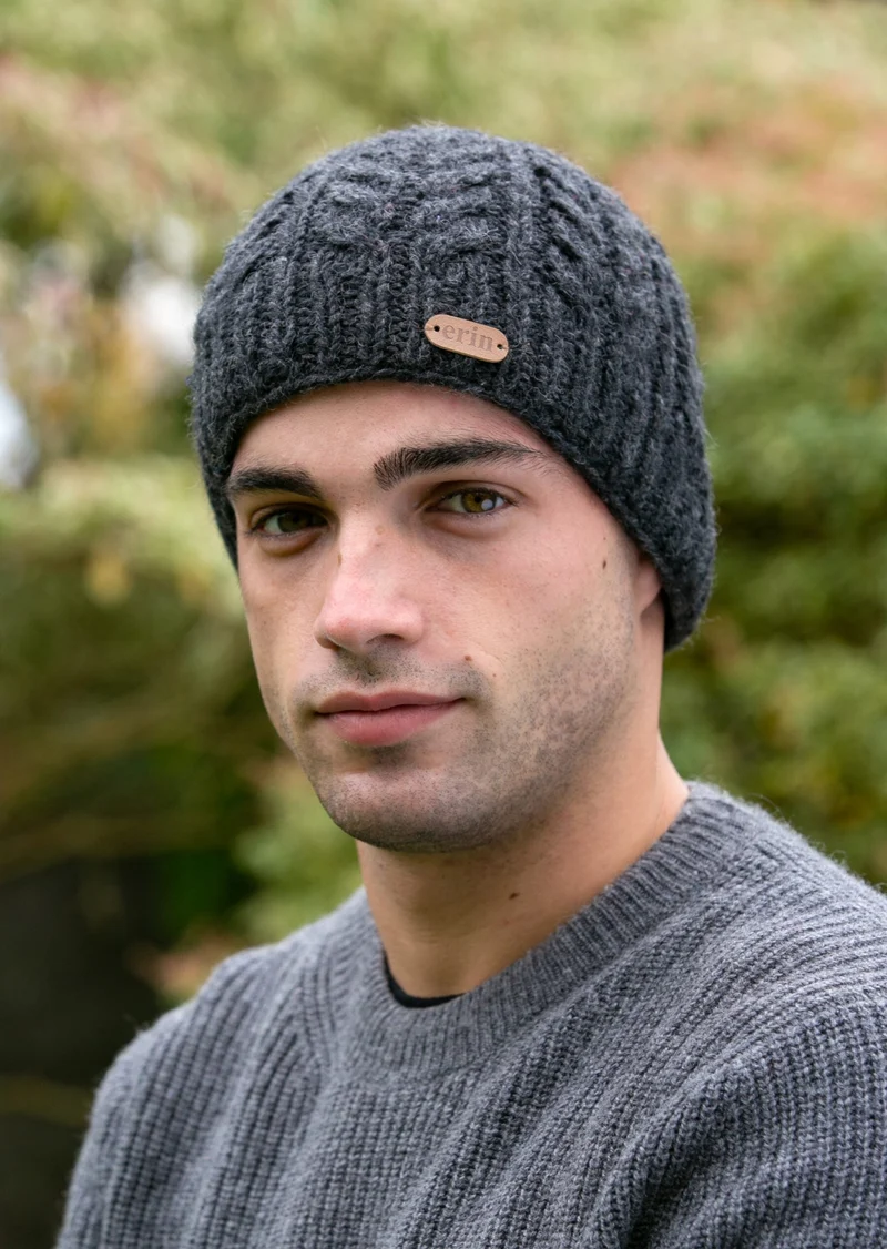 Erin Aran Cable Pullon Hat | Charcoal