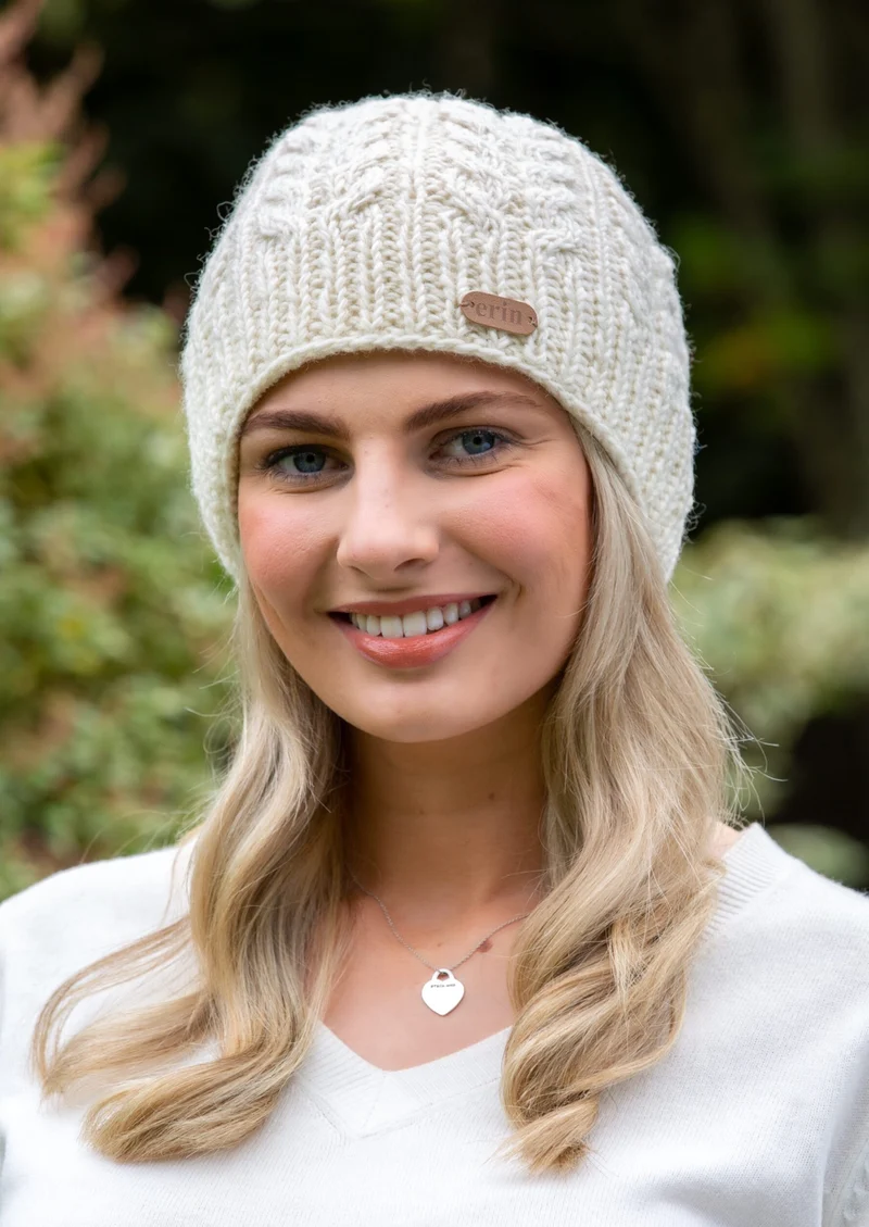 Erin Aran Cable Pullon Hat | Natural