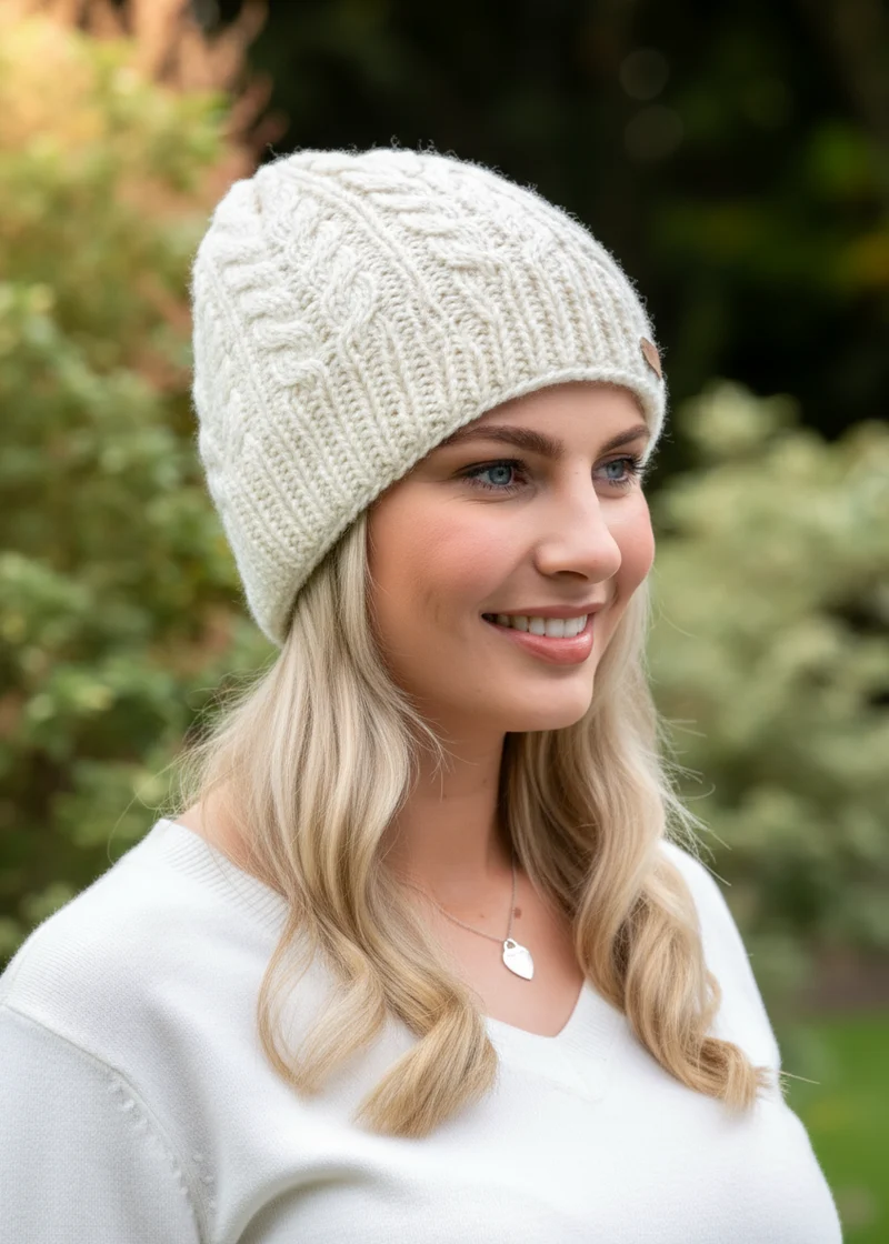 Erin Aran Cable Pullon Hat | Natural