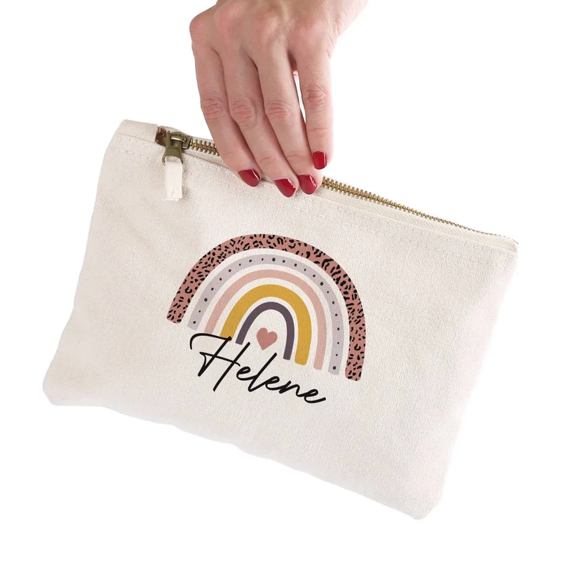 Kosmetiktasche mit Regenbogen-Motiv und Name, 2 Farben zur Auswahl