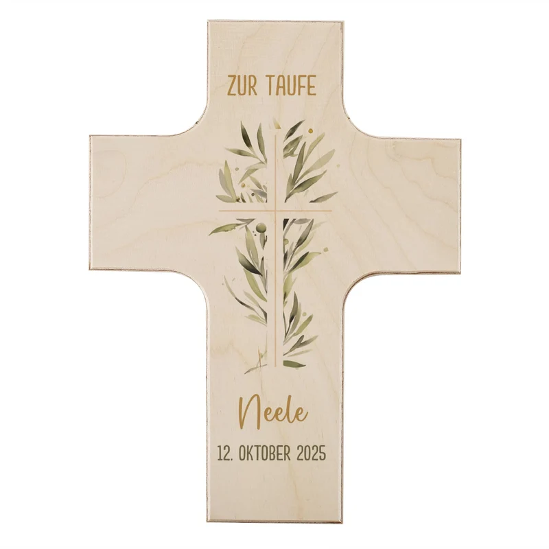Holzkreuz mit Ölzweig zur Kommunion, Konfirmation oder Taufe