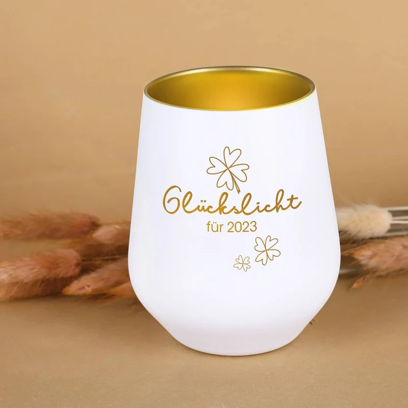 Glückslicht - Windlicht mit Ihrem Wunschtext graviert
