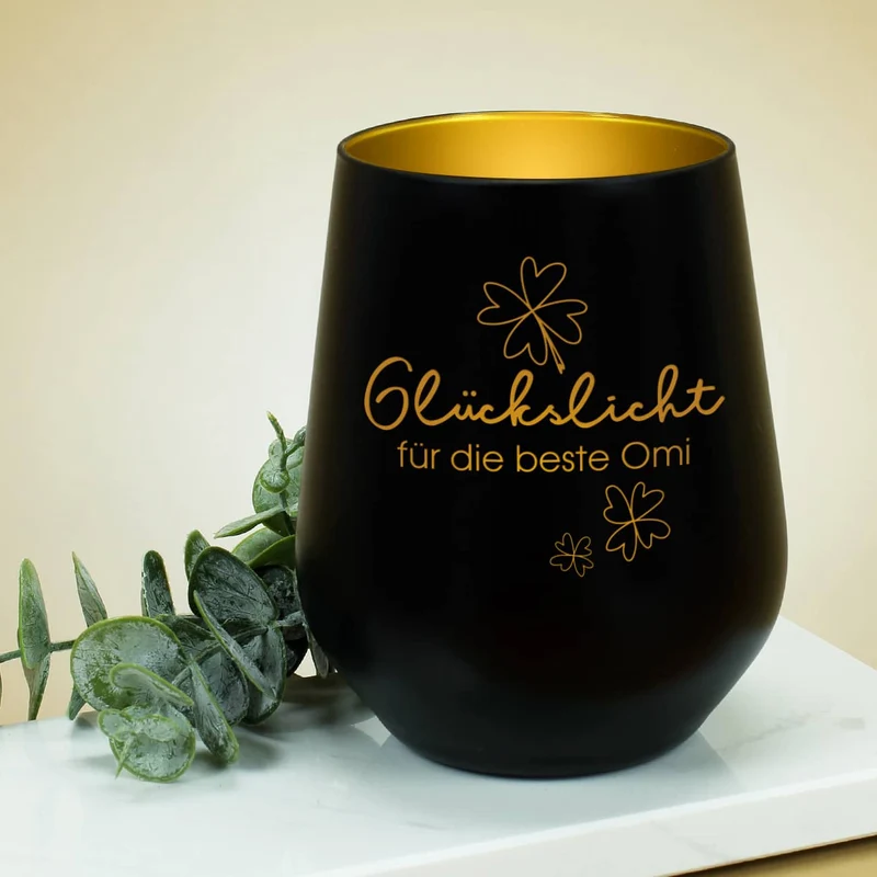 Glückslicht - Windlicht mit Ihrem Wunschtext graviert