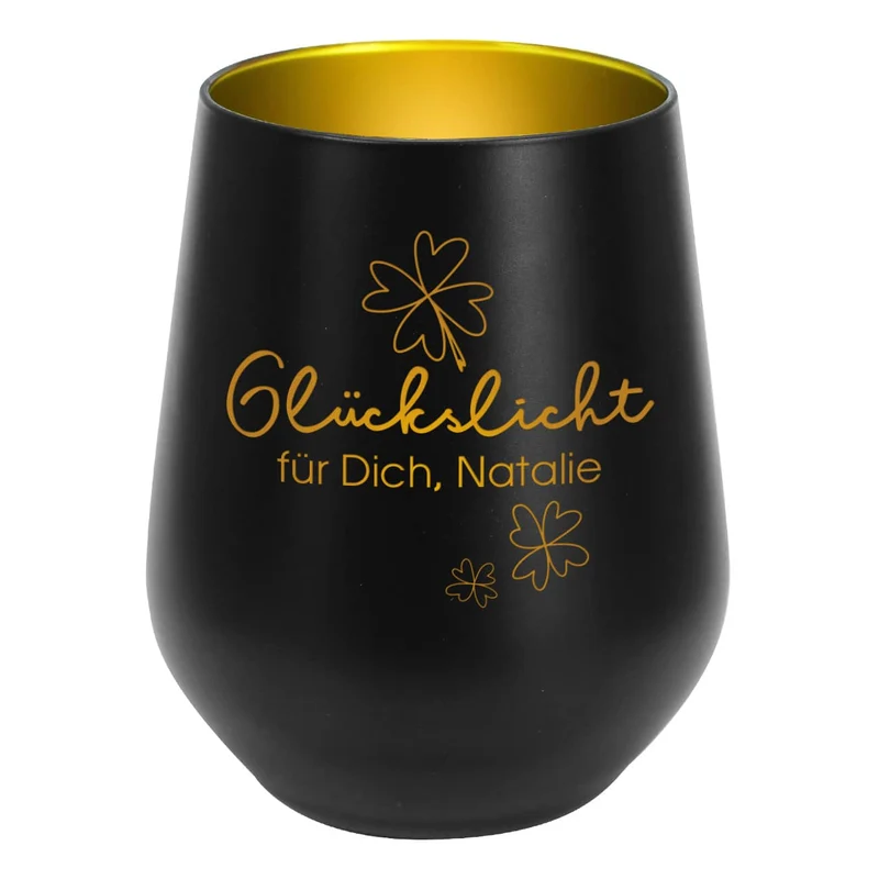 Glückslicht - Windlicht mit Ihrem Wunschtext graviert