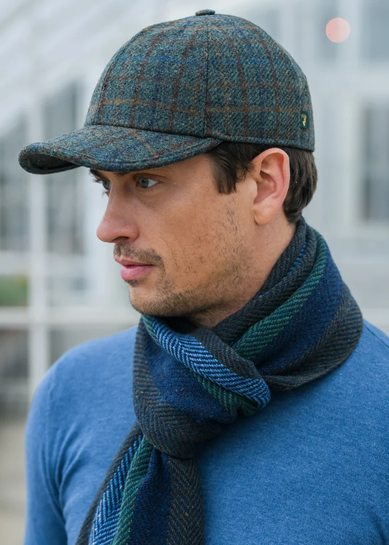 Mucros Tweed Baseball Cap | Premium Wool Green Plaid