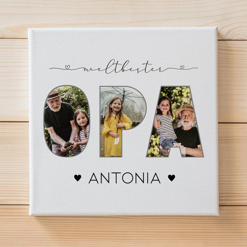 Fotoleinwand - weltbester Opa - mit 3 Bildern & Wunschtext, 20x20 cm
