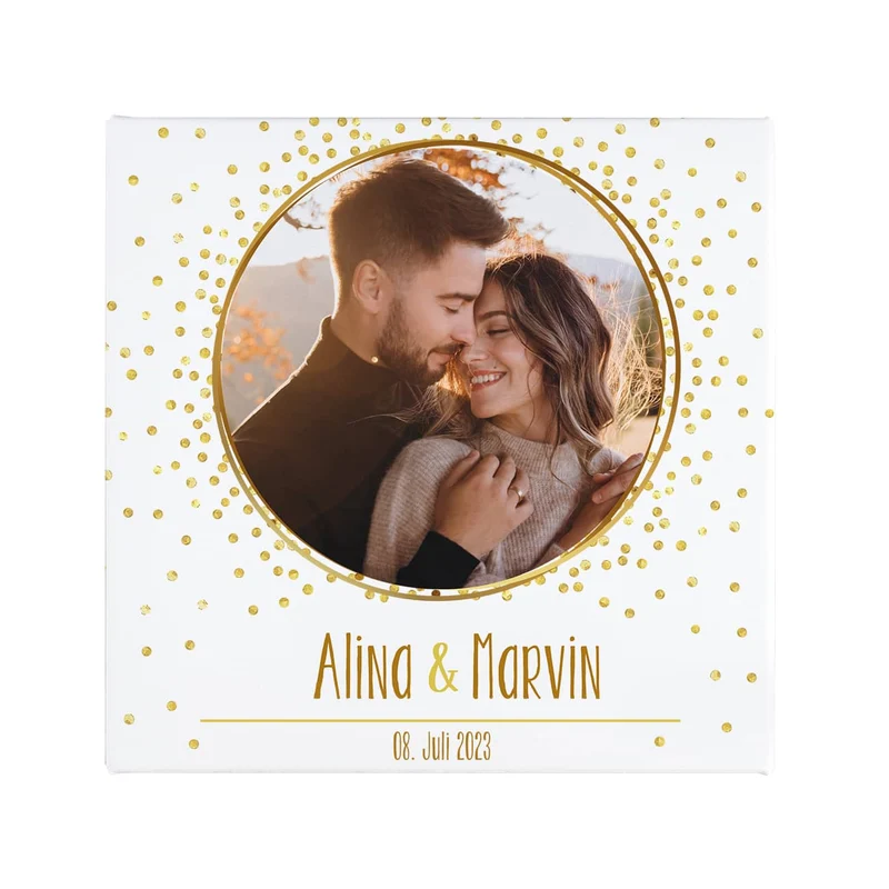Quadratische Fotoleinwand mit goldenem Motiv zur Hochzeit