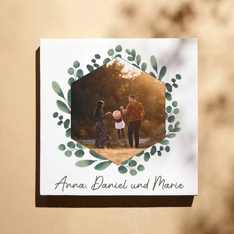 Leinwand 20x20cm mit Familienfoto und Eukalyptuskranz