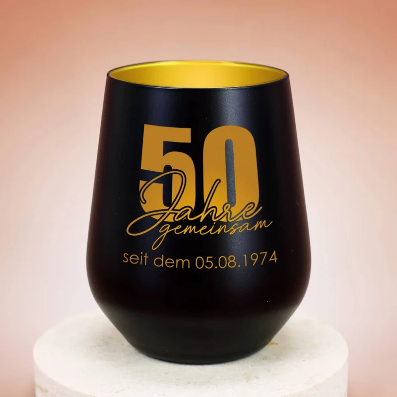 Windlicht - 50 Jahre gemeinsam - in schwarz oder weiß zur Goldhochzeit